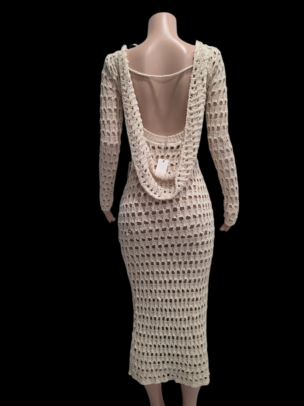 JLUXLABEL Cream Crochet Open-Back Long Sleeve Maxi Dress
